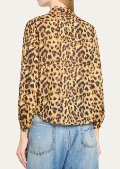 R13Leopard-Print Cotton Ruffle Blouse