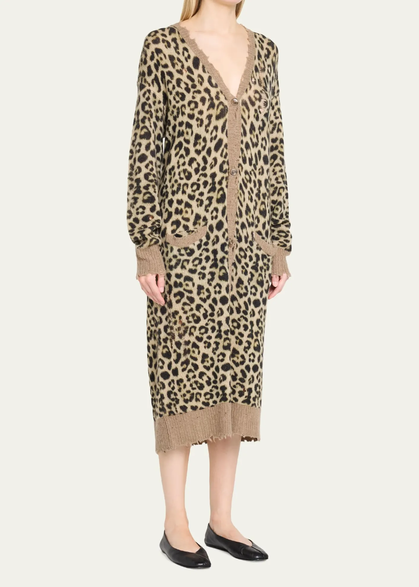 R13Leopard-Print Long Cashmere Cardigan