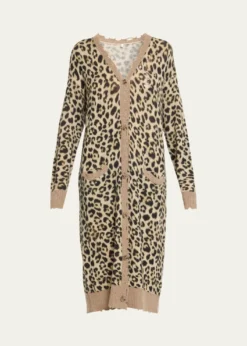 R13Leopard-Print Long Cashmere Cardigan