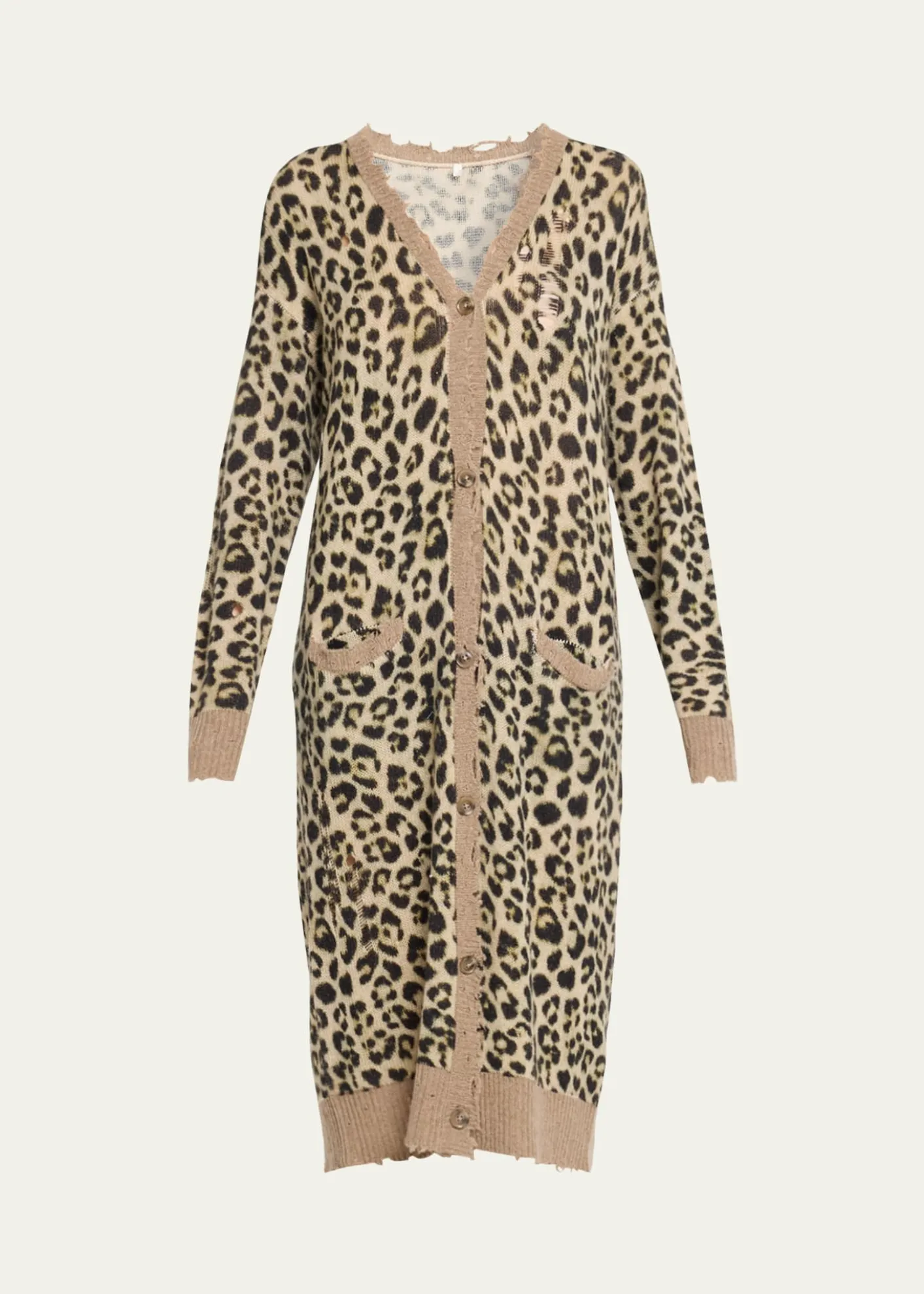 R13Leopard-Print Long Cashmere Cardigan