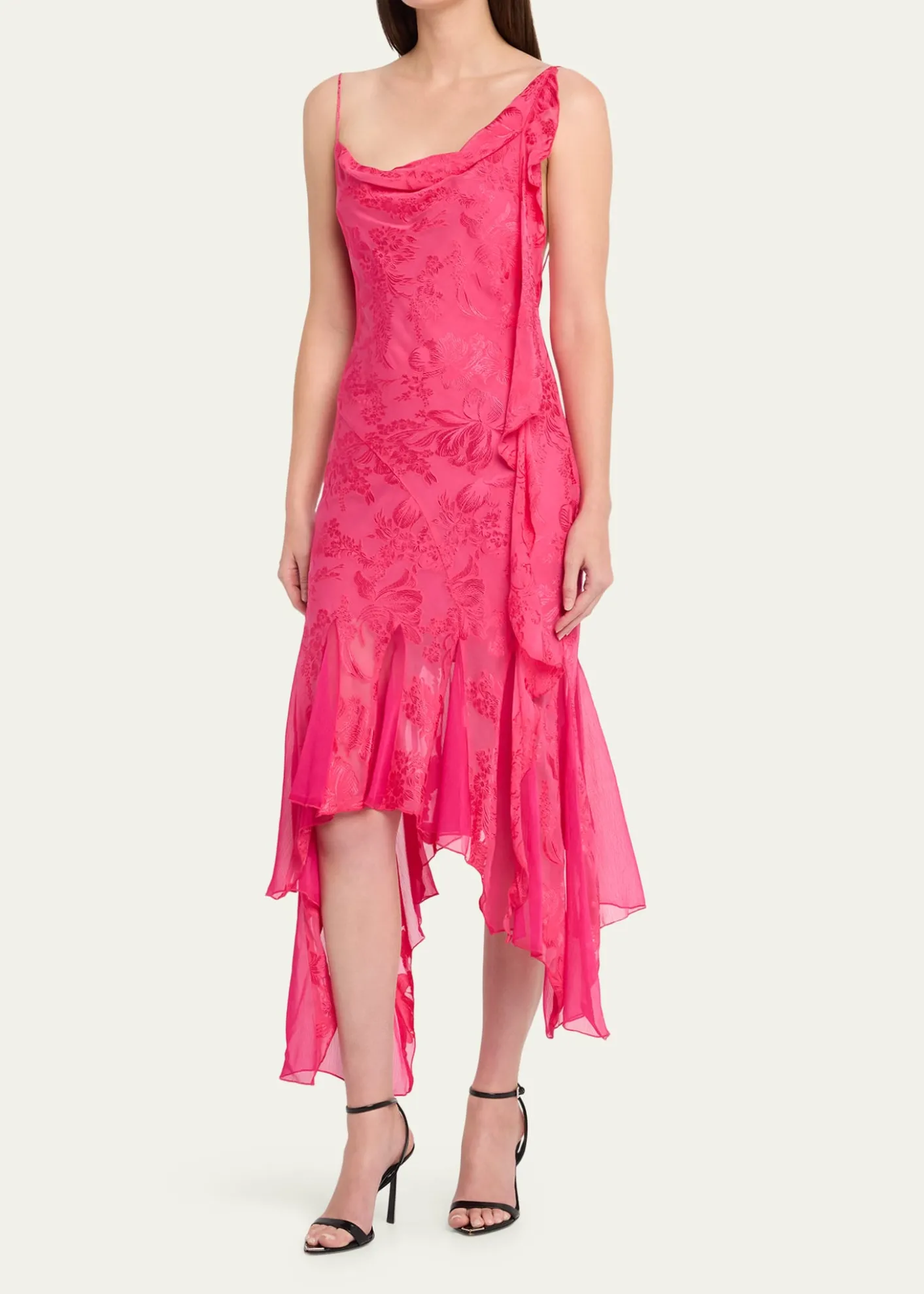 Ronny KoboAeris Draped Floral Jacquard Godet Midi Dress