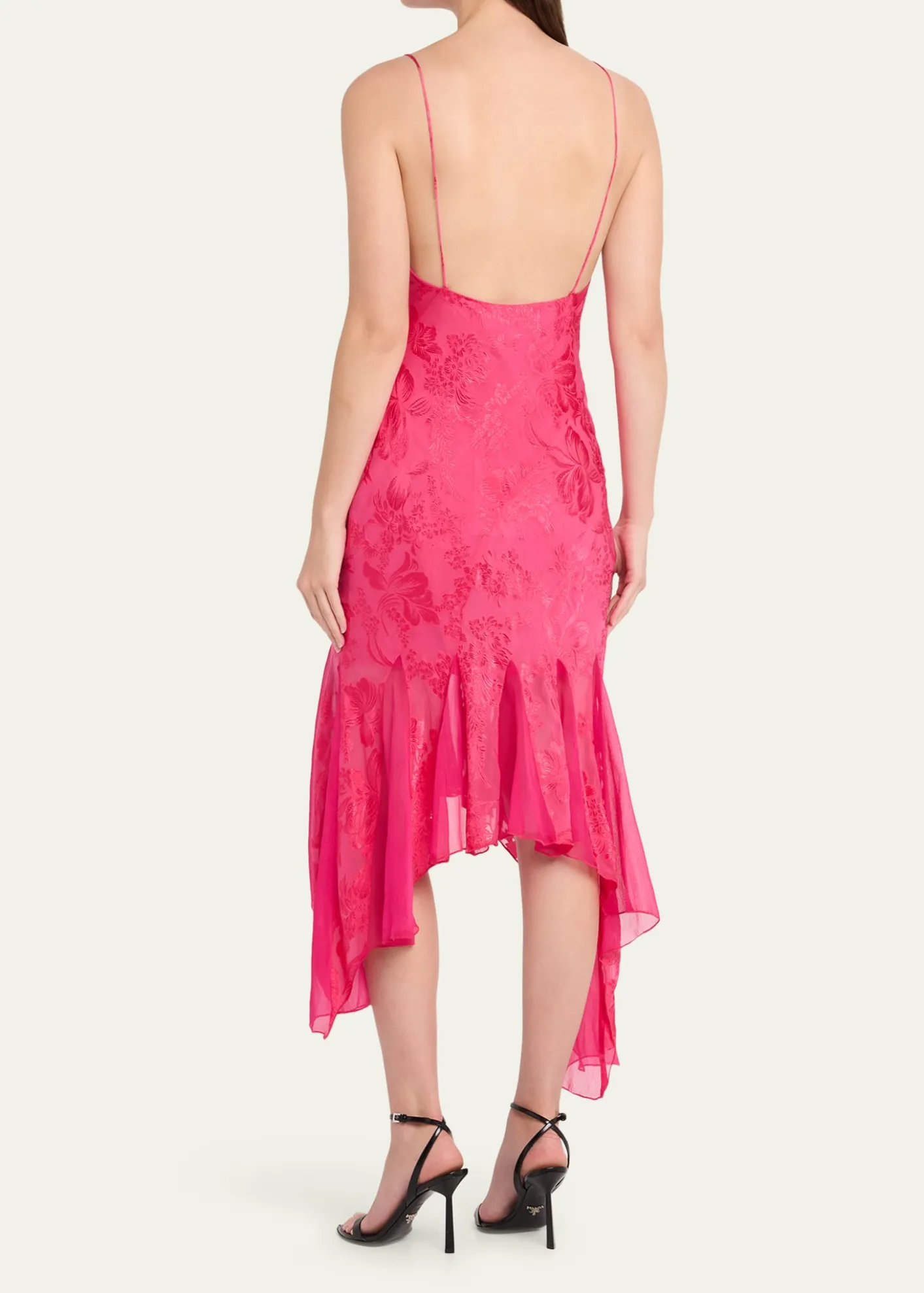 Ronny KoboAeris Draped Floral Jacquard Godet Midi Dress