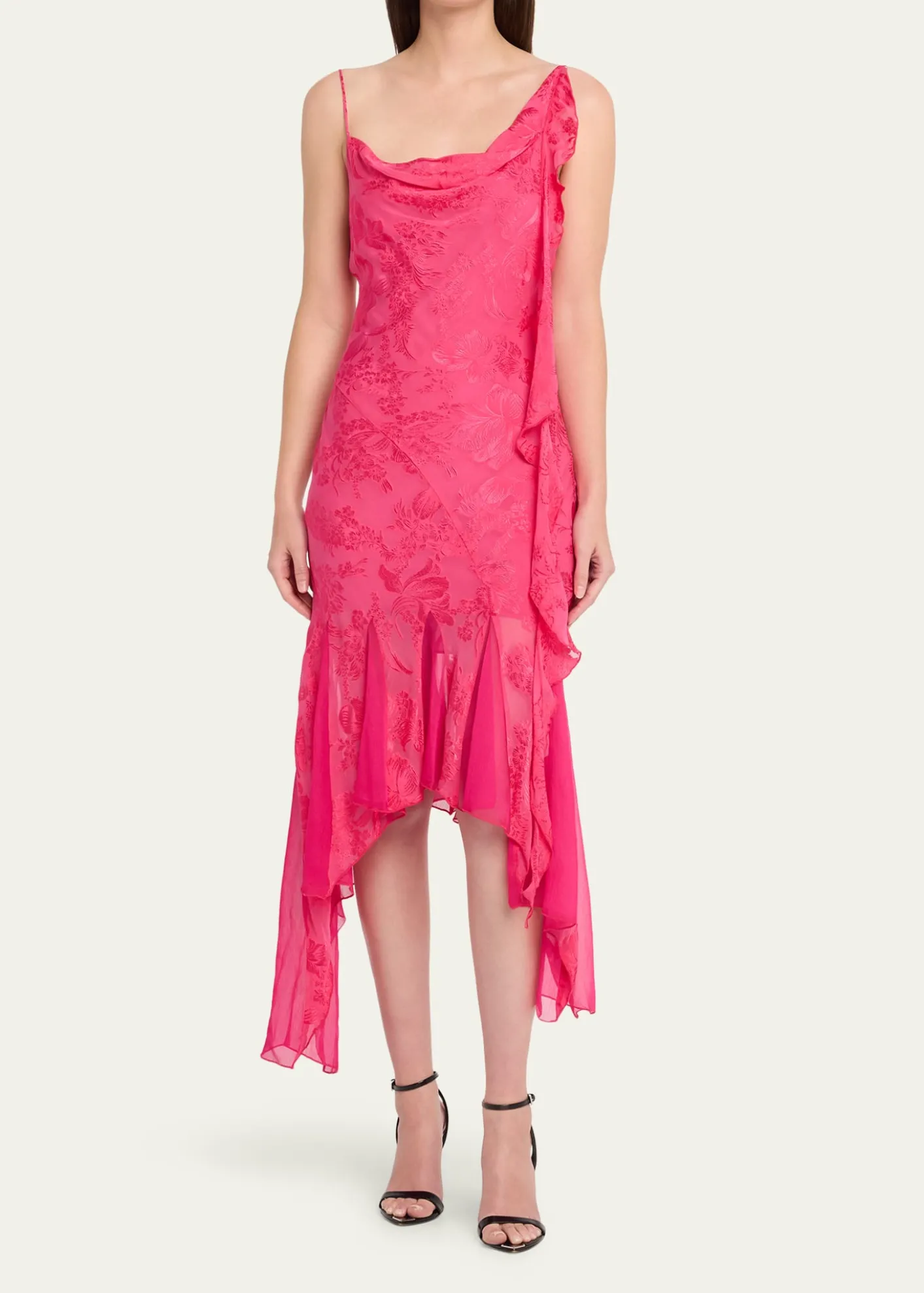 Ronny KoboAeris Draped Floral Jacquard Godet Midi Dress