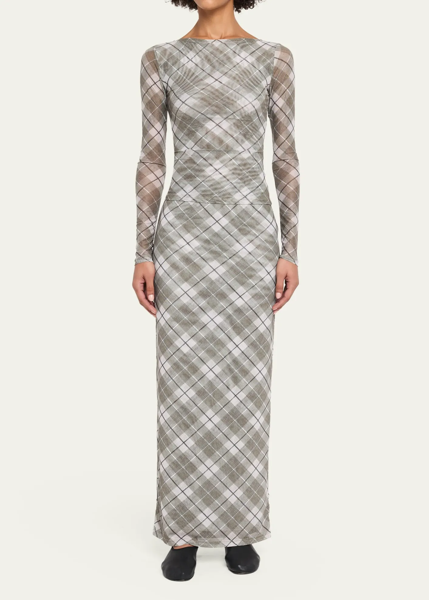 Ronny KoboAzana Plaid-Print Mesh Maxi Skirt