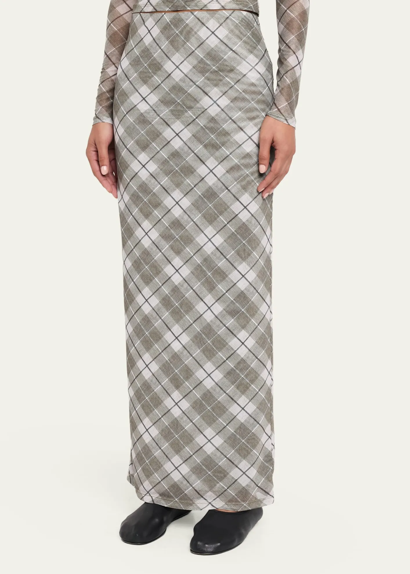 Ronny KoboAzana Plaid-Print Mesh Maxi Skirt