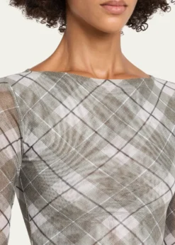Ronny KoboFlume Plaid-Print Mesh Top