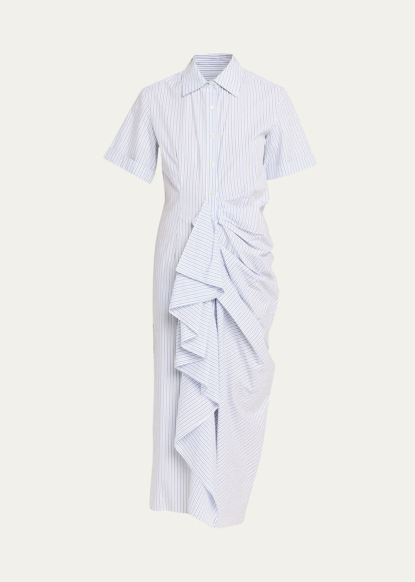 Rosie AssoulinGathered Ruffle Striped Cotton Midi Shirtdress