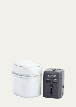 ROYCE New YorkInternational Travel Adapter & Monogrammed Leather Case Set