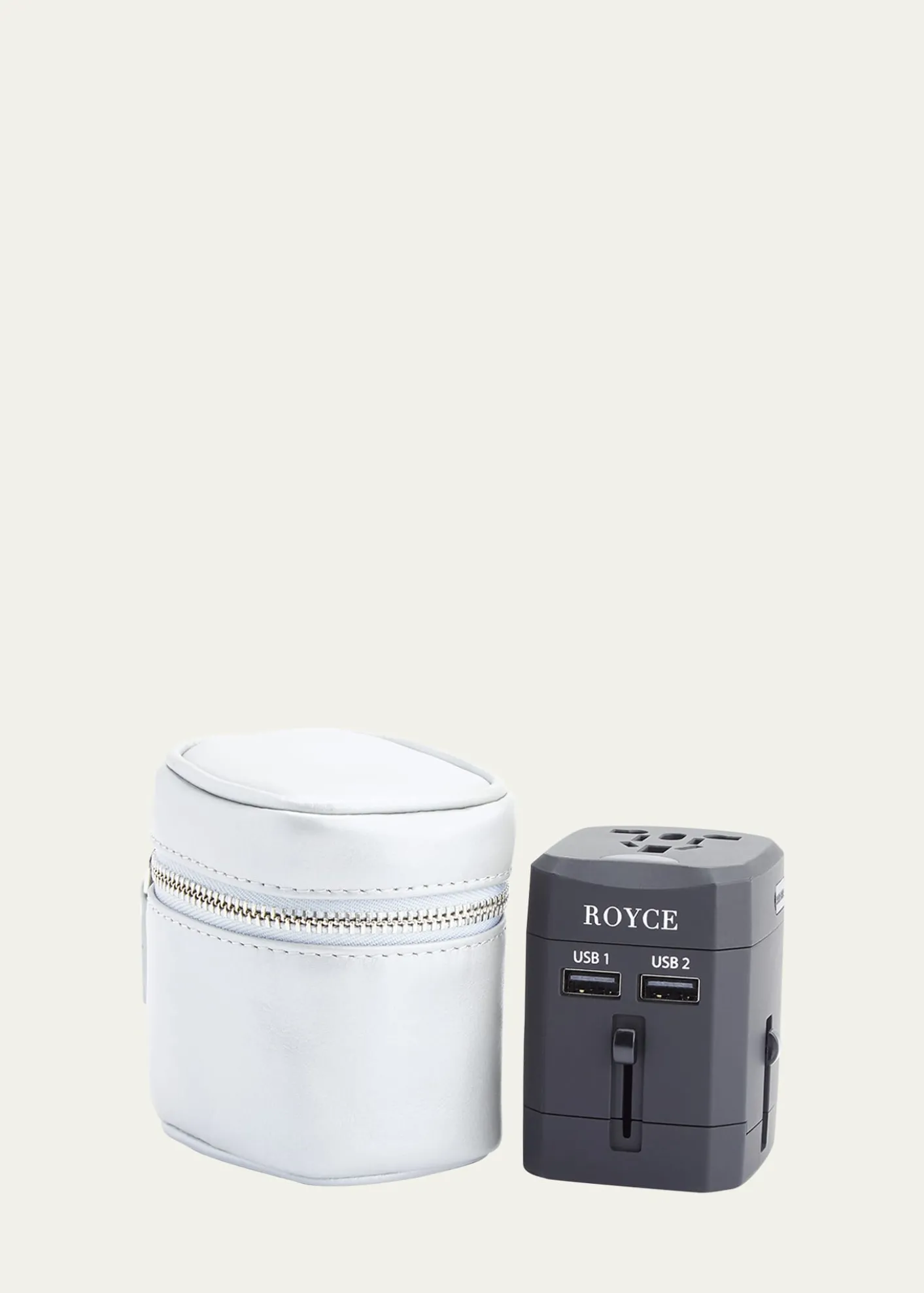 ROYCE New YorkInternational Travel Adapter & Monogrammed Leather Case Set