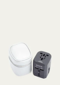 ROYCE New YorkInternational Travel Adapter & Monogrammed Leather Case Set
