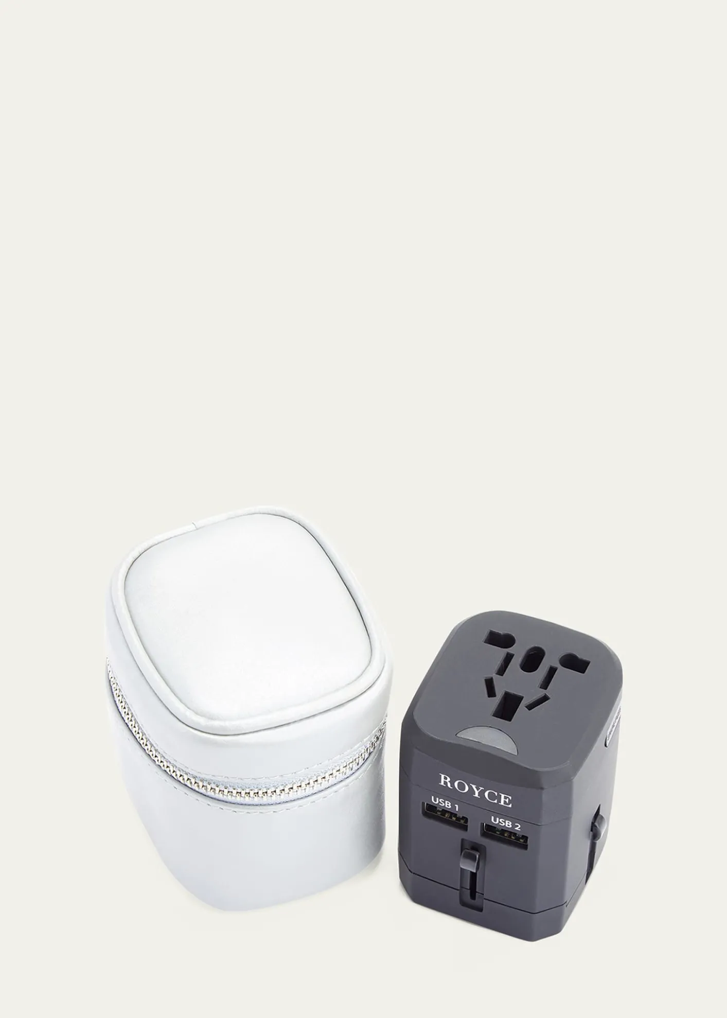 ROYCE New YorkInternational Travel Adapter & Monogrammed Leather Case Set