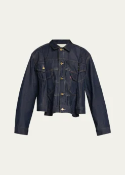 SACAIDenim Pleated Trucker Jacket