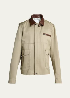 SACAIMen's Canvas and Leather Shirt Jacket