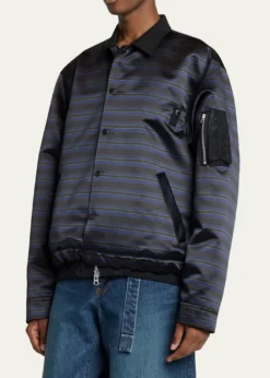 SACAIMen's Multi-Stripe Satin Blouson Jacket