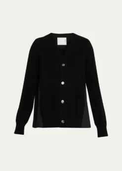 SACAIPleated-Back Rib-Knit Cardigan