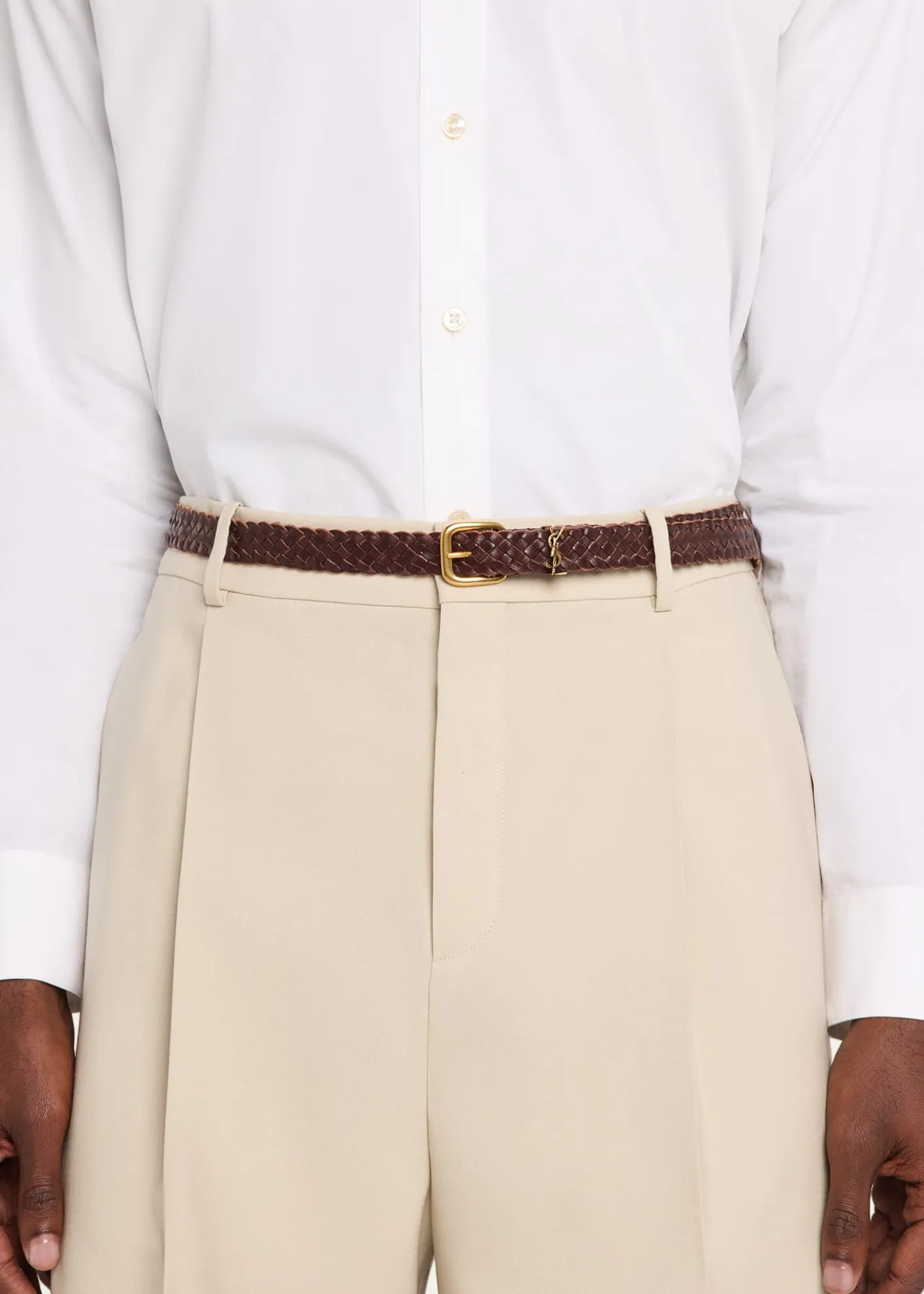 Saint LaurentMen's Braided Leather Roller-Buckle Belt