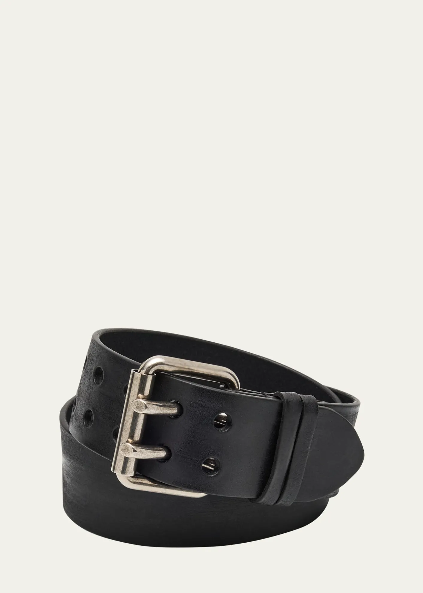 Saint LaurentMen's Leather Double-Pin Buckle Belt