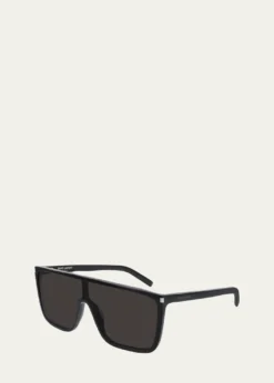 Saint LaurentMen's Mask Flat-Top Propionate Shield Sunglasses
