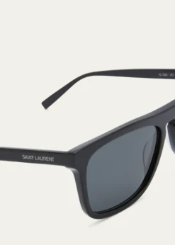 Saint LaurentMen's Slim Acetate Aviator Sunglasses with Logo