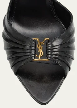 Saint LaurentBabylone YSL Ruched Leather Mule Sandals