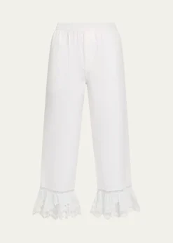 Saint LaurentBroderie Anglaise Ruffle Straight-Leg Crop Pants