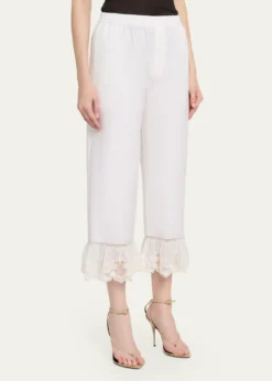 Saint LaurentBroderie Anglaise Ruffle Straight-Leg Crop Pants