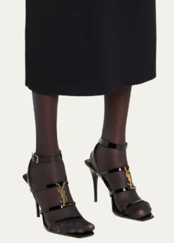 Saint LaurentCassandra YSL Medallion Leather Stiletto Sandals