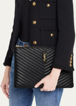 Saint LaurentCassandre YSL Monogram Large Pouch in Smooth Leather