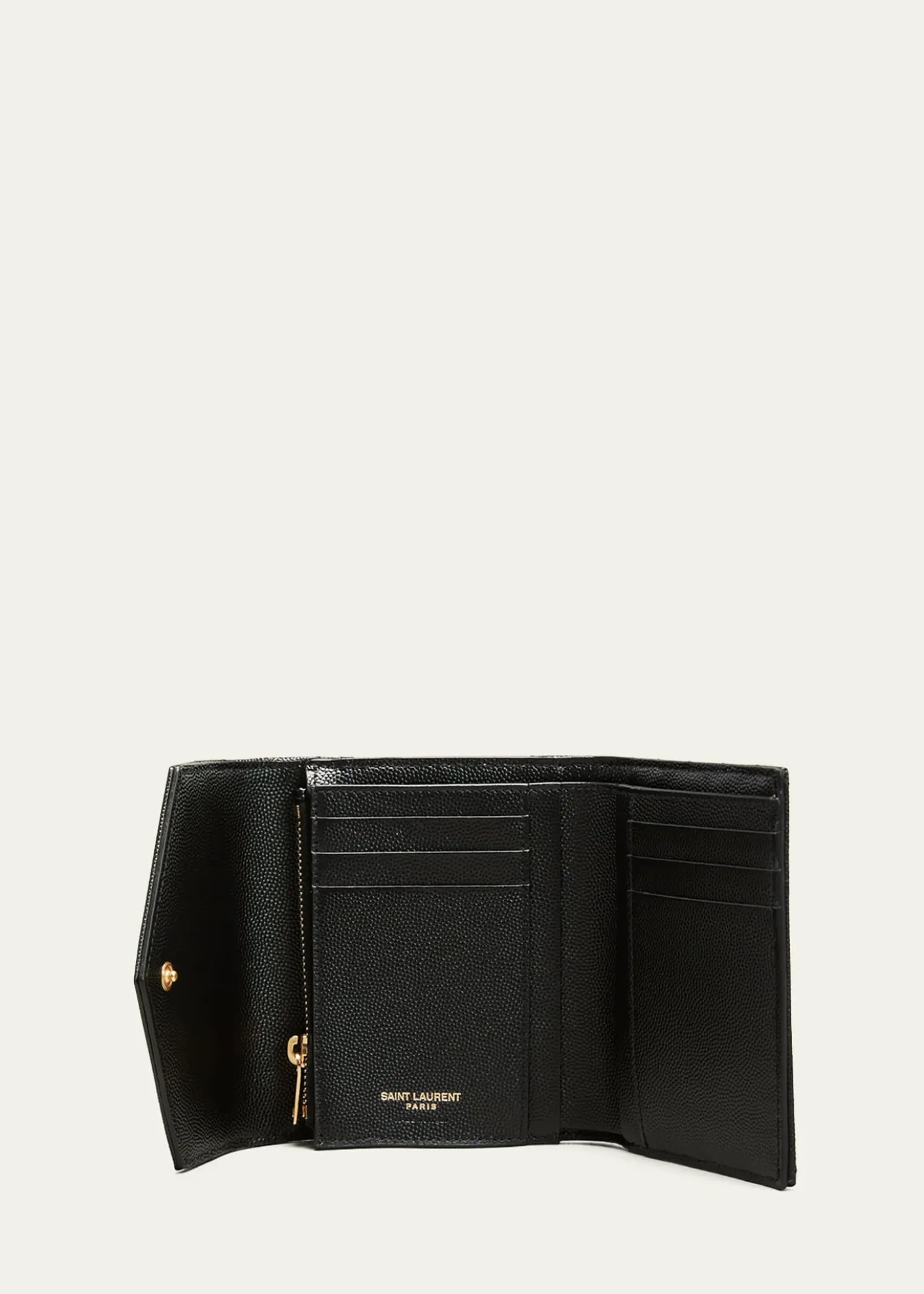 Saint LaurentCassandre YSL Monogram Trifold Wallet in Grained Leather