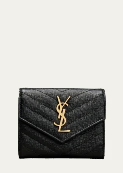 Saint LaurentCassandre YSL Monogram Trifold Wallet in Grained Leather