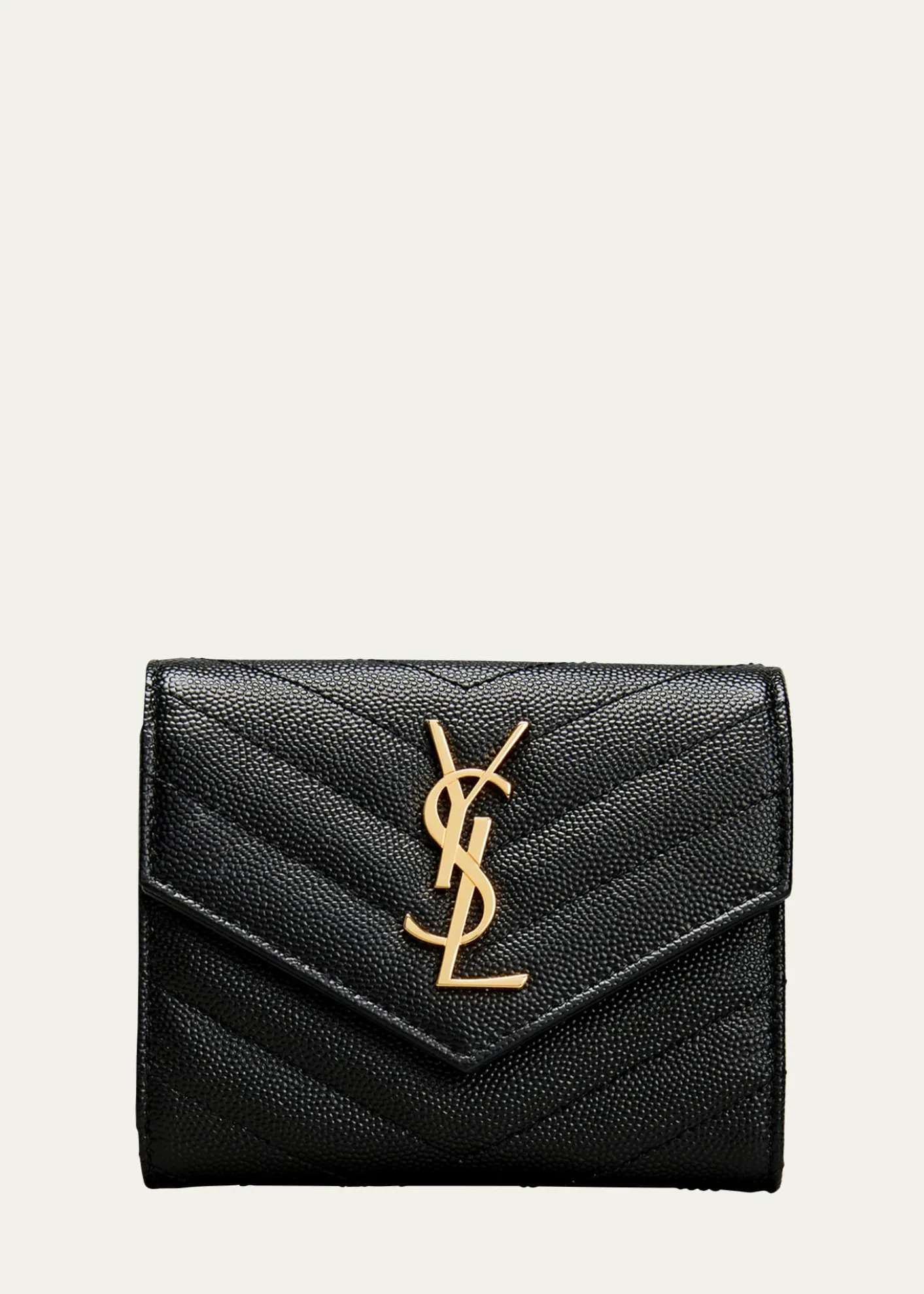 Saint LaurentCassandre YSL Monogram Trifold Wallet in Grained Leather