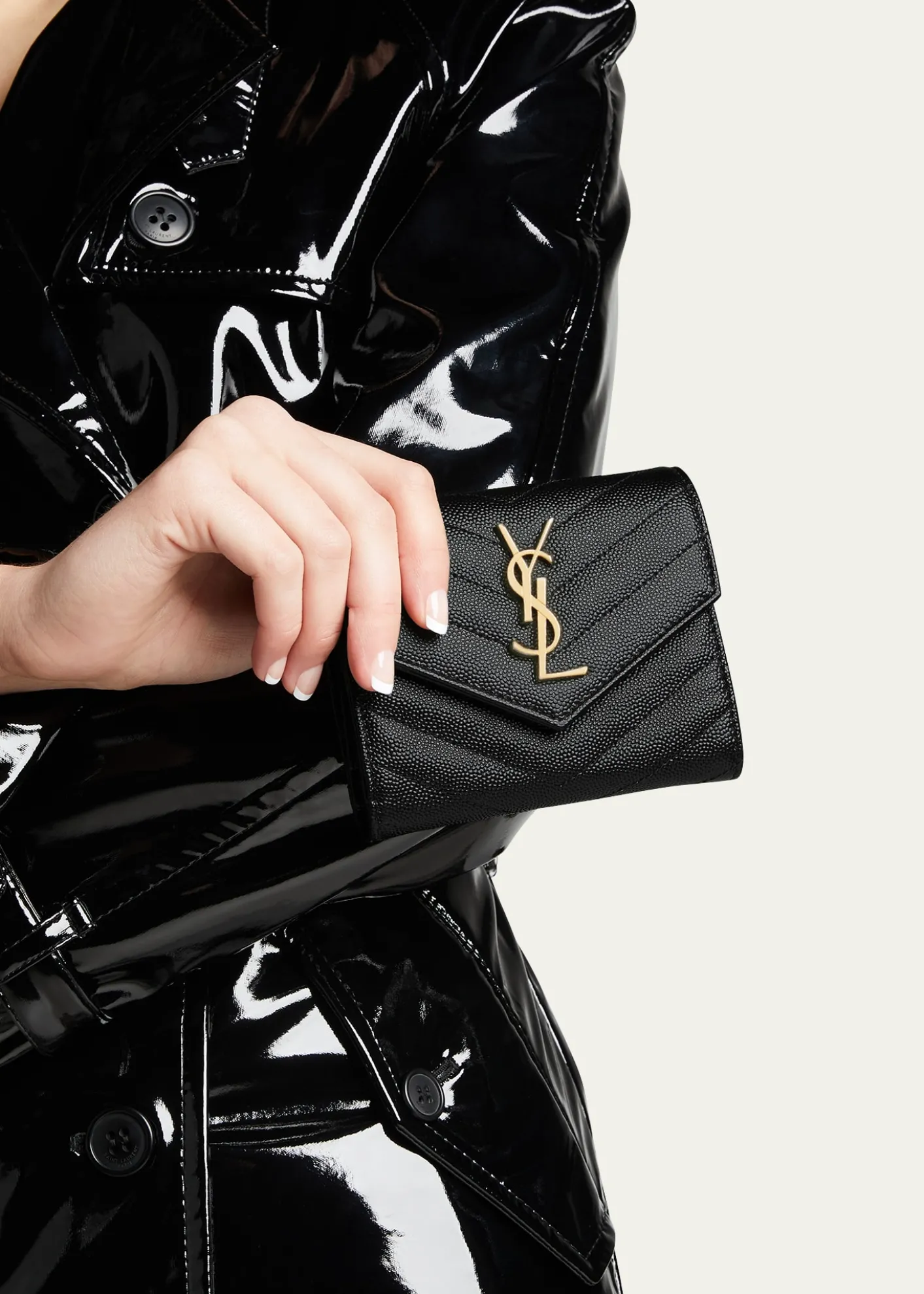 Saint LaurentCassandre YSL Monogram Trifold Wallet in Grained Leather
