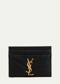Saint LaurentCassandre YSL Monogram Card Case in Grained Leather