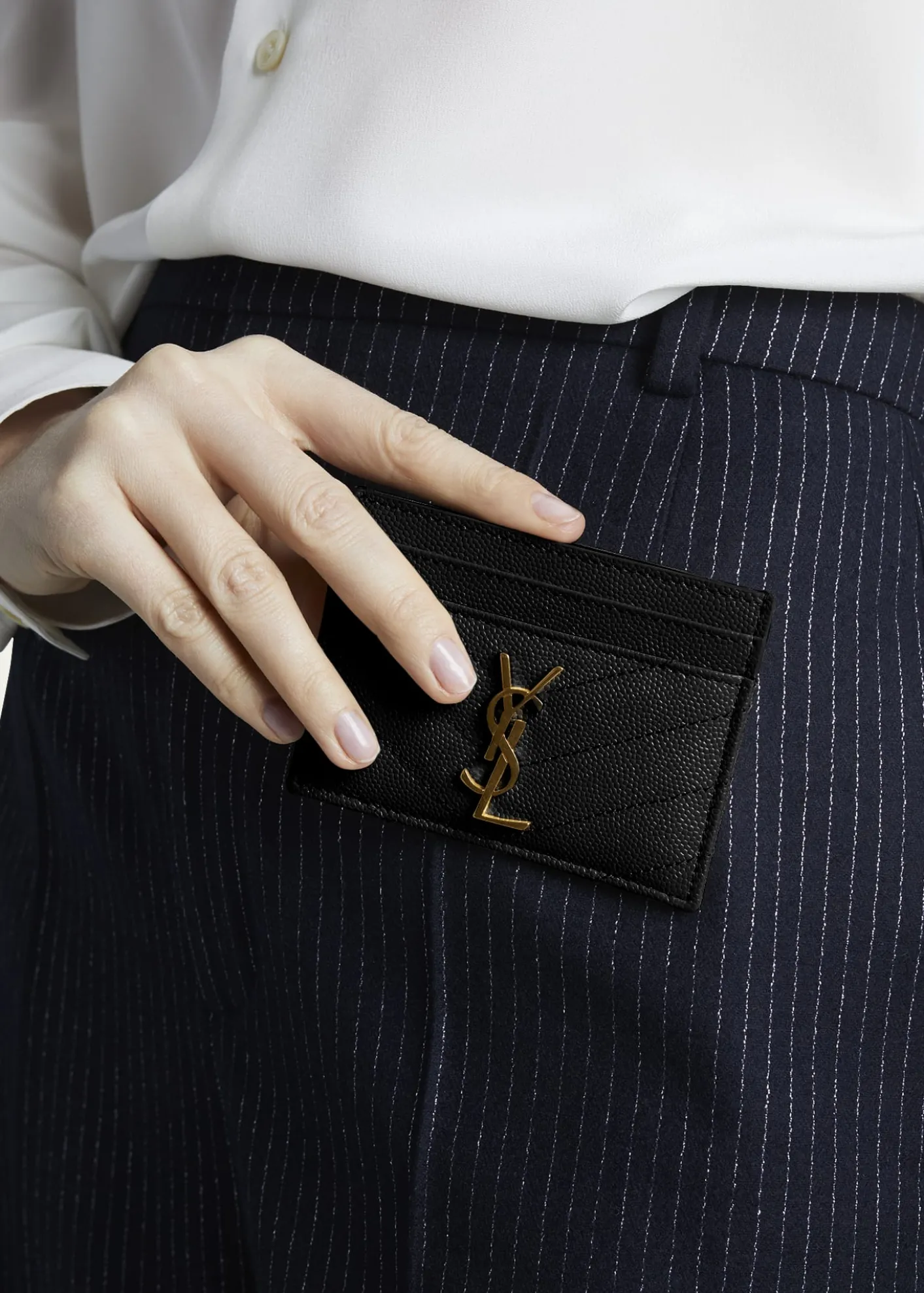 Saint LaurentCassandre YSL Monogram Card Case in Grained Leather