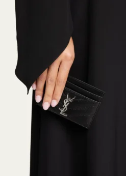 Saint LaurentCassandre YSL Monogram Card Case in Grained Leather