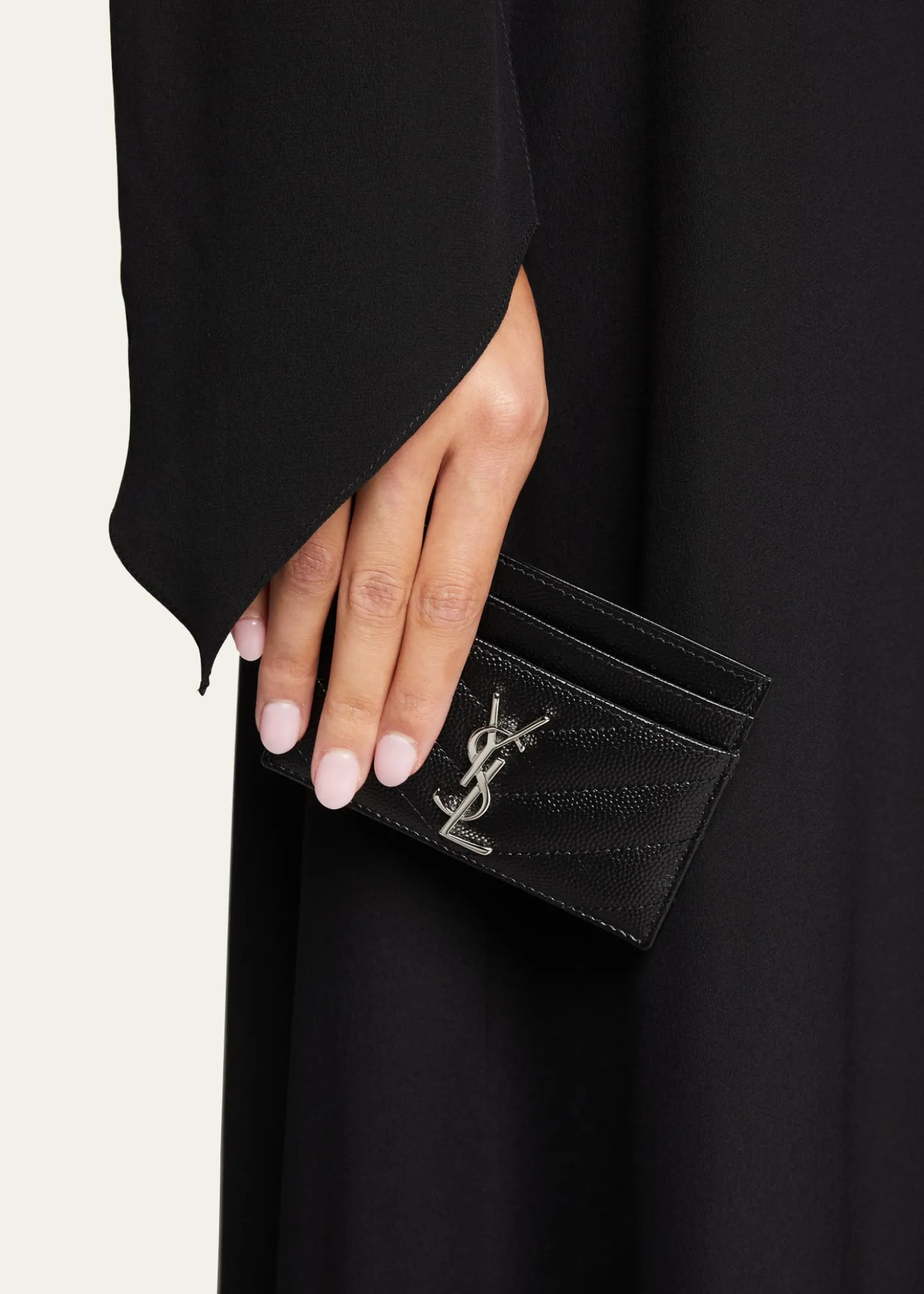 Saint LaurentCassandre YSL Monogram Card Case in Grained Leather