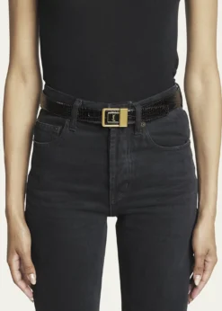 Saint LaurentCroc-Embossed Leather Square Buckle Belt