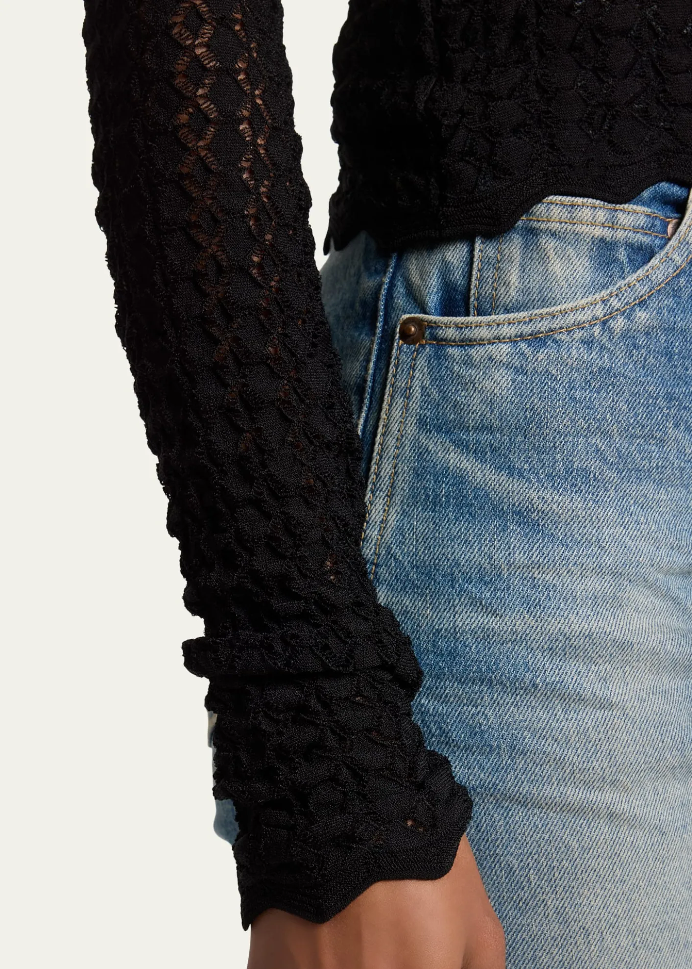 Saint LaurentDiamond Open-Knit Long-Sleeve Top