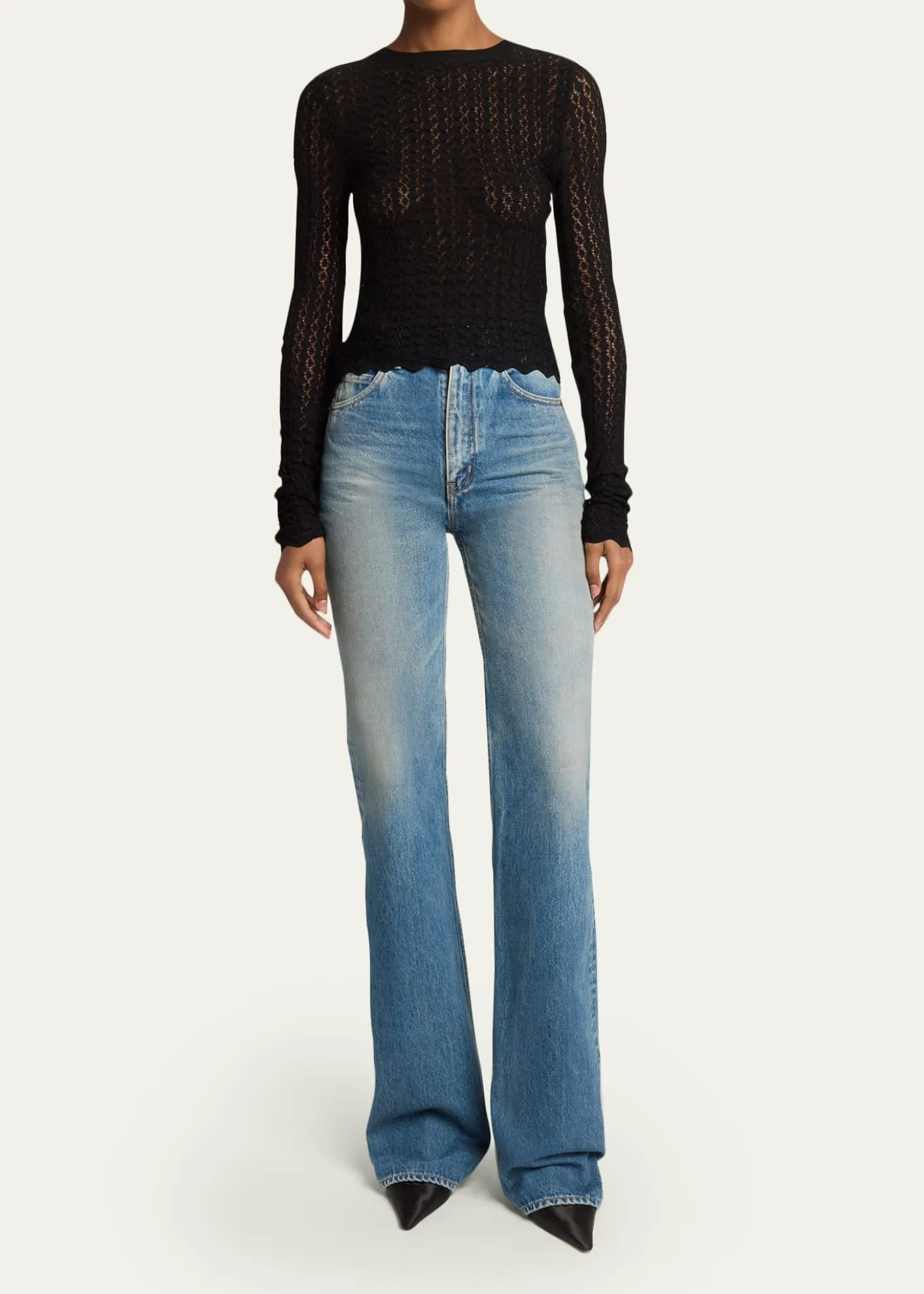 Saint LaurentDiamond Open-Knit Long-Sleeve Top