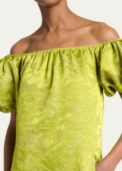 Saint LaurentDuchesse Satin Brocade Puff-Sleeve Mini Dress