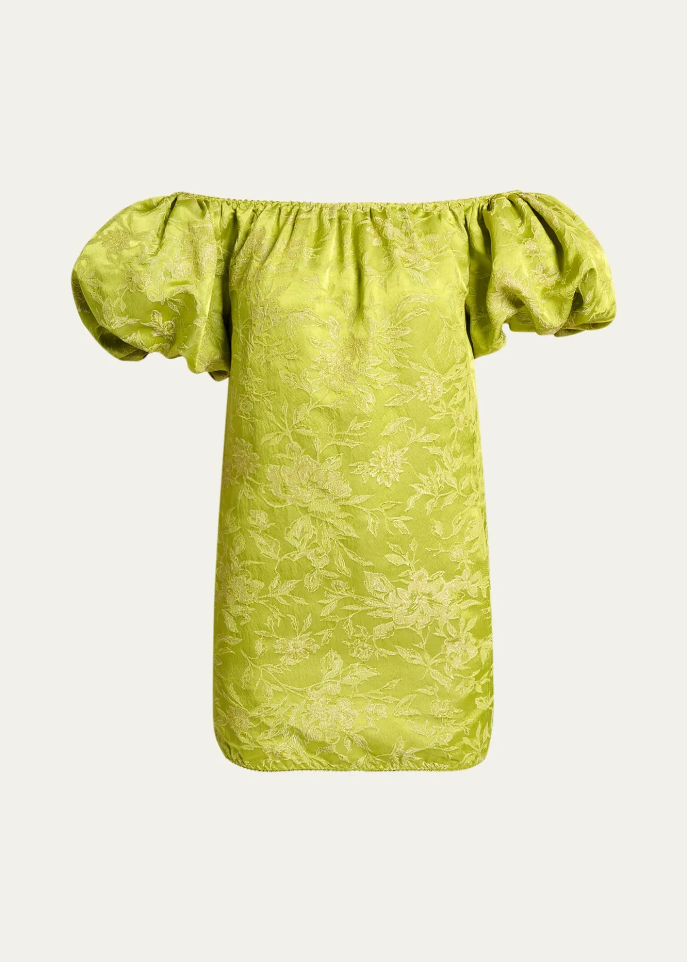 Saint LaurentDuchesse Satin Brocade Puff-Sleeve Mini Dress