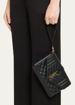 Saint LaurentEnvelope Flap YSL Clutch Bag in Grained Leather