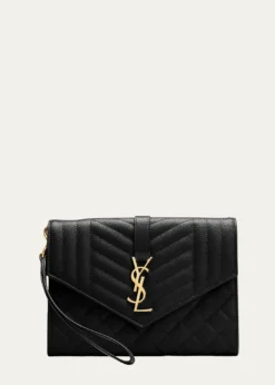 Saint LaurentEnvelope Flap YSL Clutch Bag in Grained Leather