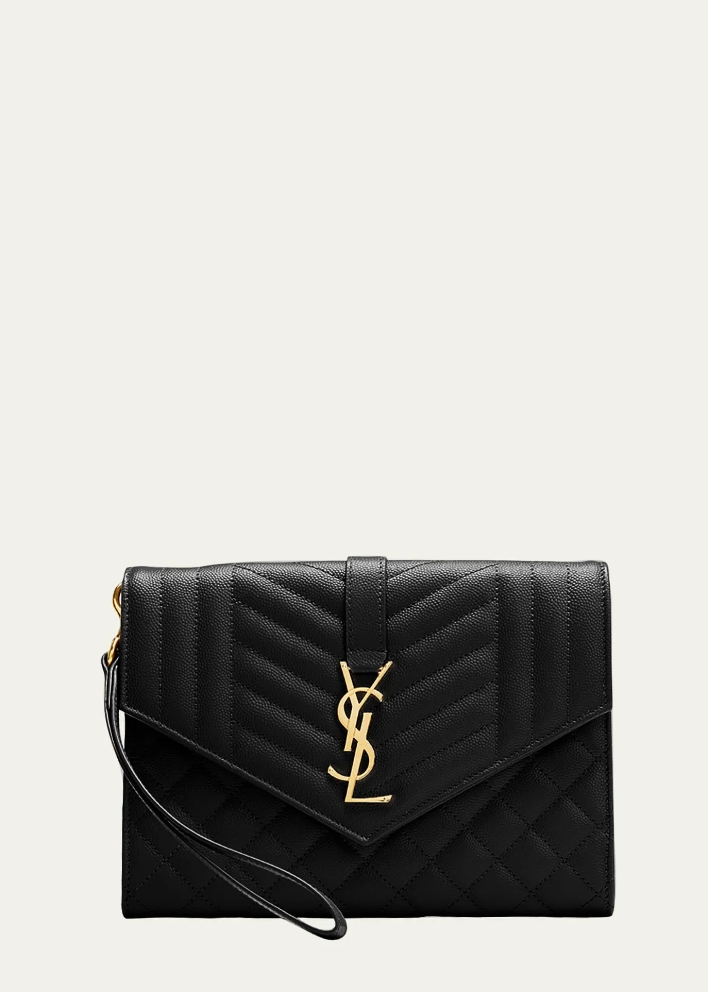 Saint LaurentEnvelope Flap YSL Clutch Bag in Grained Leather