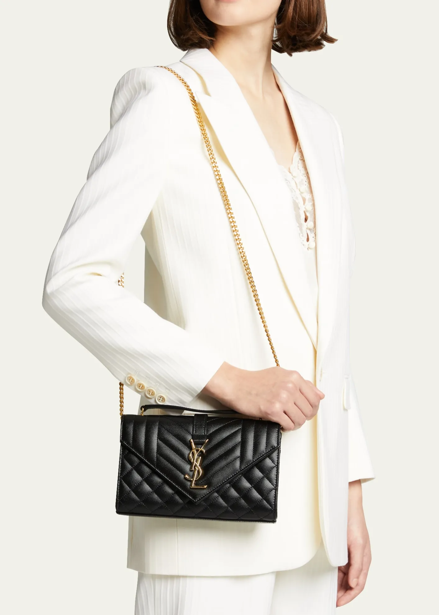 Saint LaurentEnvelope Triquilt Small YSL Shoulder Bag in Grained Leather