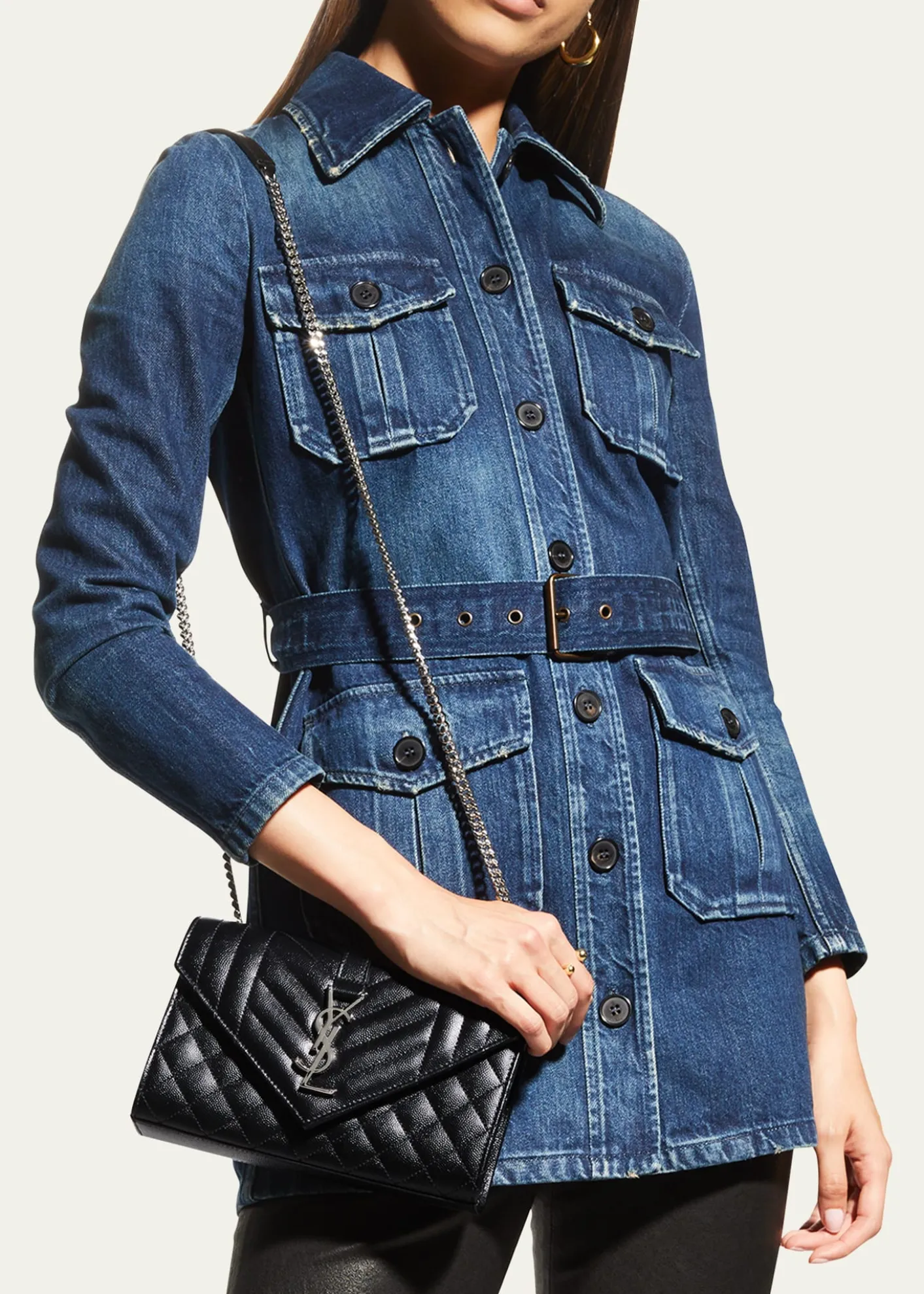 Saint LaurentEnvelope Triquilt Small YSL Shoulder Bag in Grained Leather