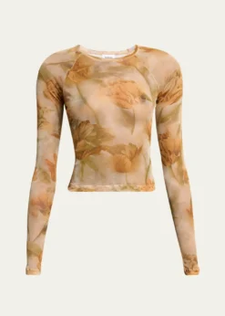 Saint LaurentFloral-Print Mesh Long-Sleeve Top