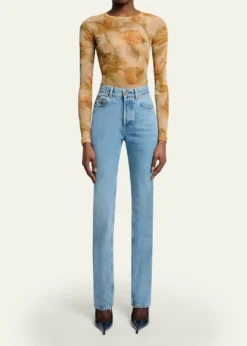 Saint LaurentFloral-Print Mesh Long-Sleeve Top