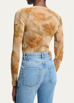 Saint LaurentFloral-Print Mesh Long-Sleeve Top