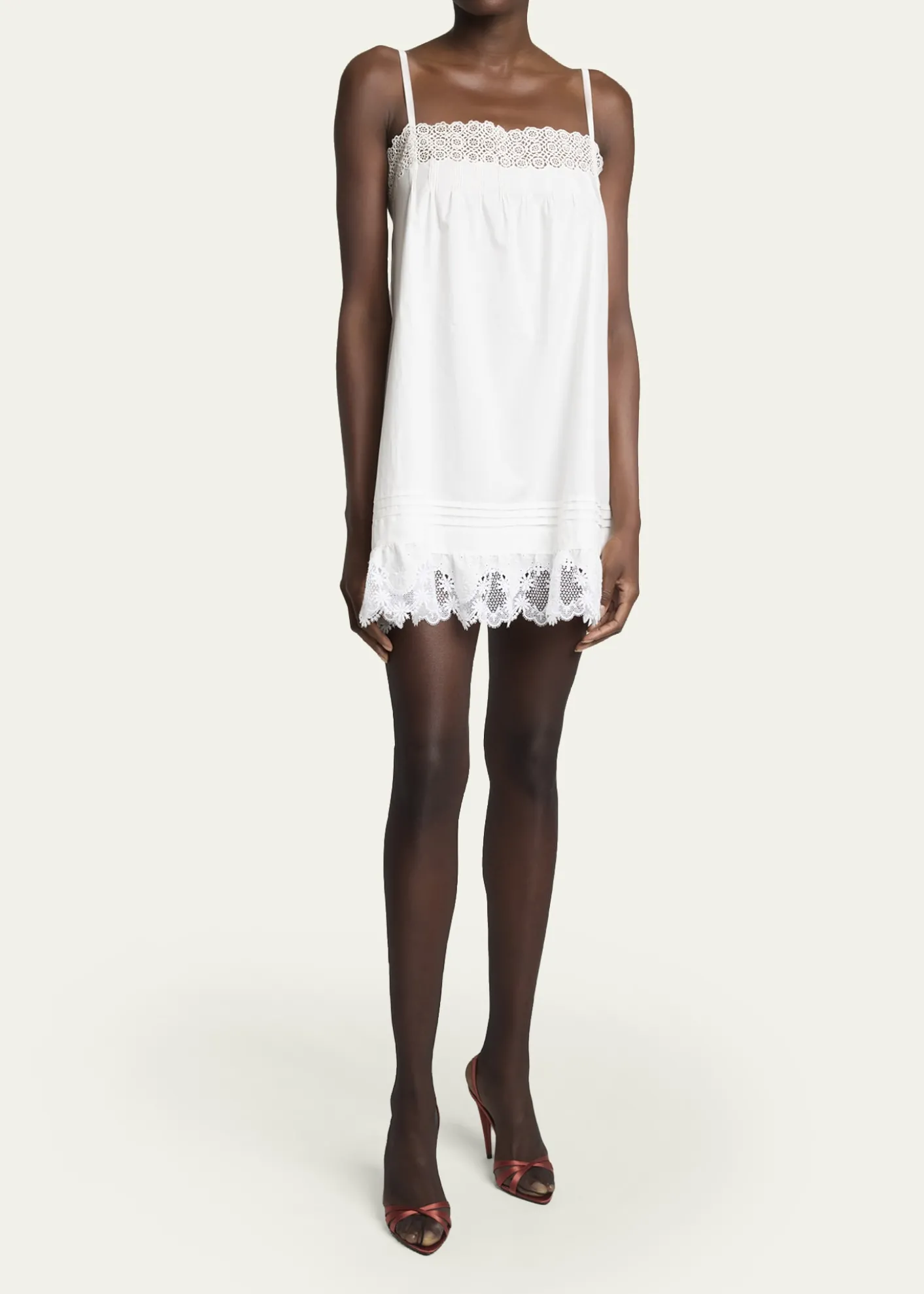 Saint LaurentGuipure Lace Sleeveless Shift Mini Dress